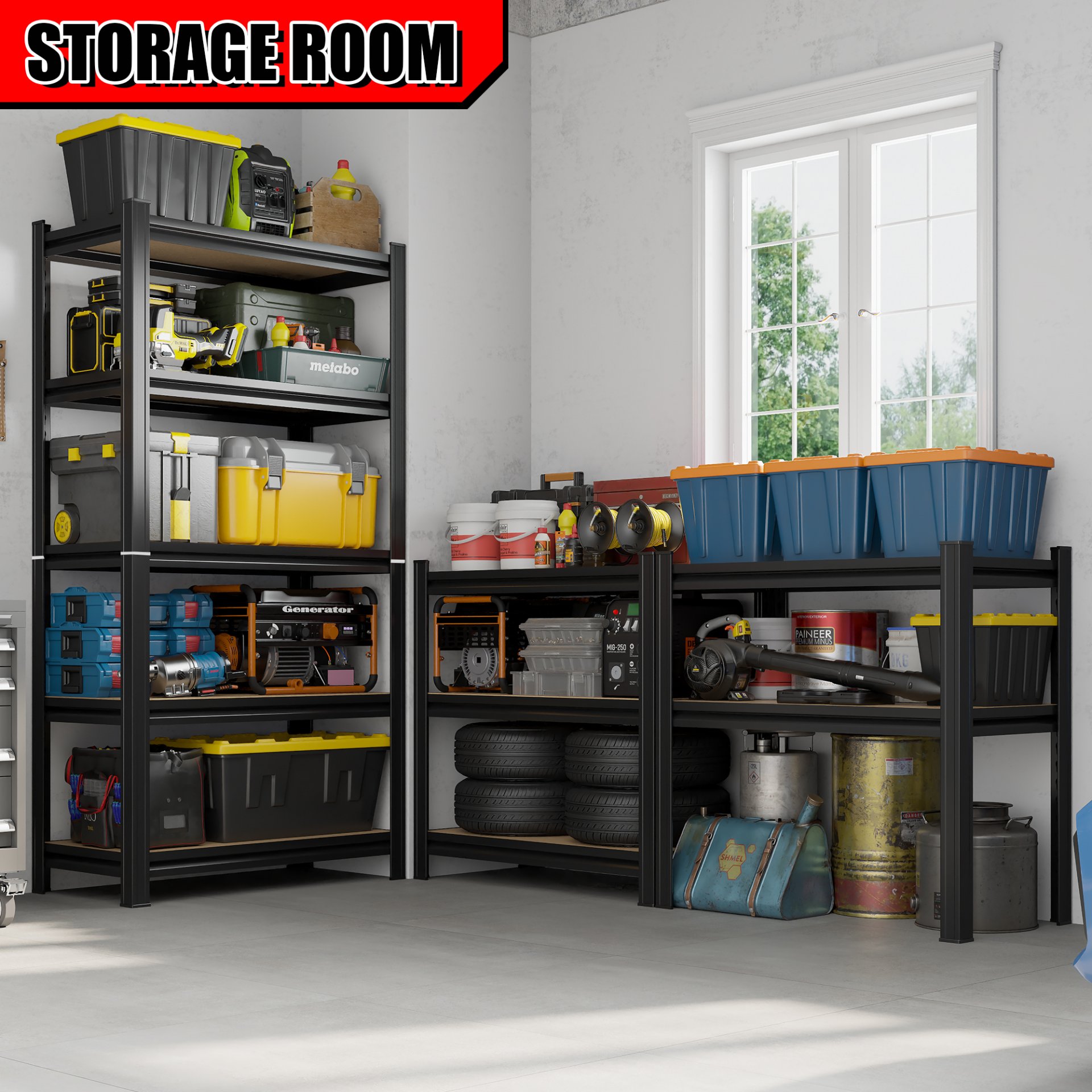 5 Tier Storage Rack, Adjustable Height Shelving, Warehouse Supermarket Basement Storage - Black - Image 4