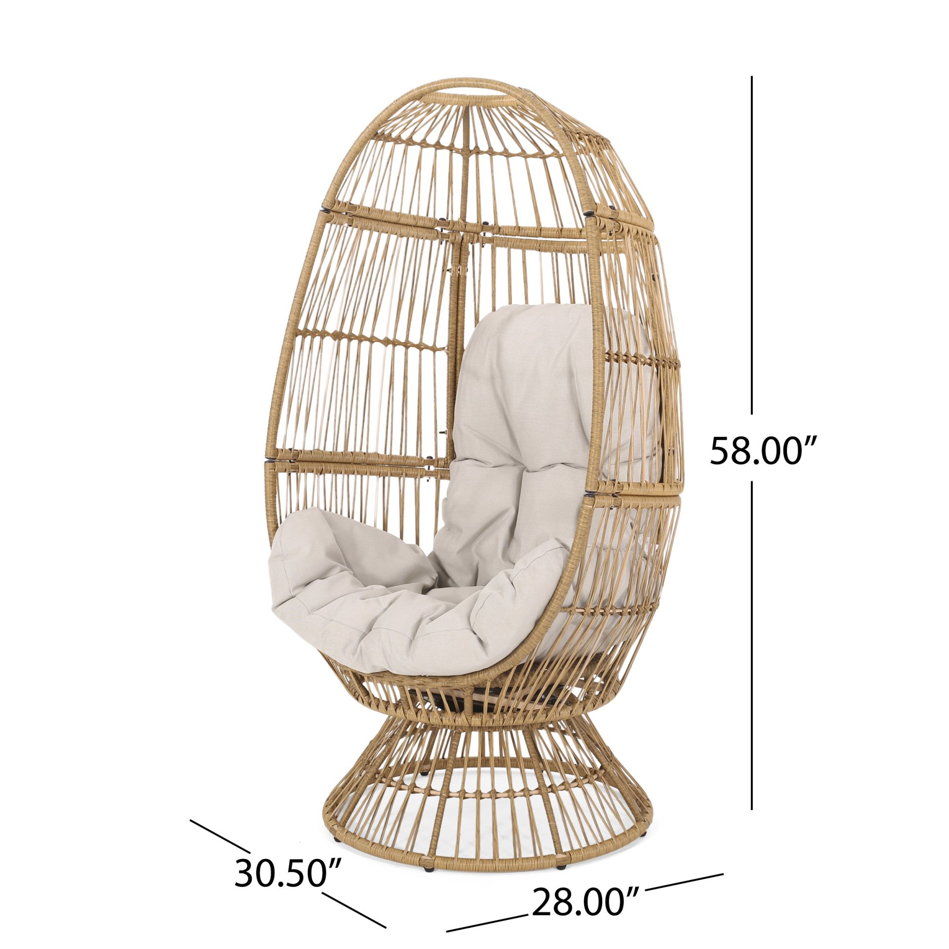 Patio Swivel Basket Egg Chair With Cushion - Natural - Image 3