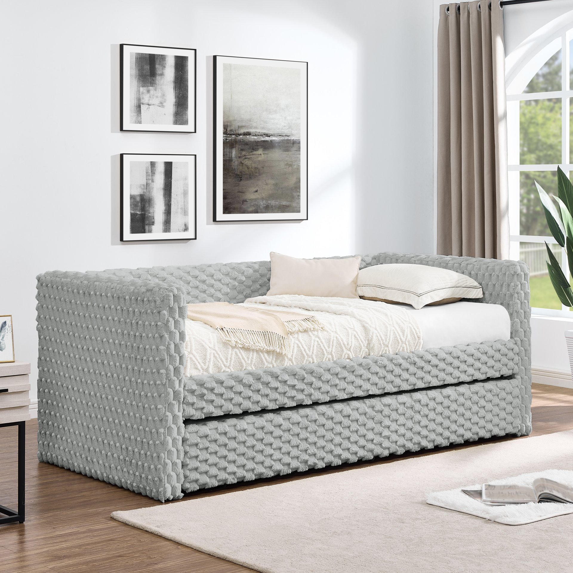 Modern Twin Size Daybed Upholstered Sofa Bed With Pull Out Feature - Dark Gray - Image 6