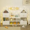 Versatile Children's Bookshelf With House-Shaped Design Multifunctional Storage - White - Image 7