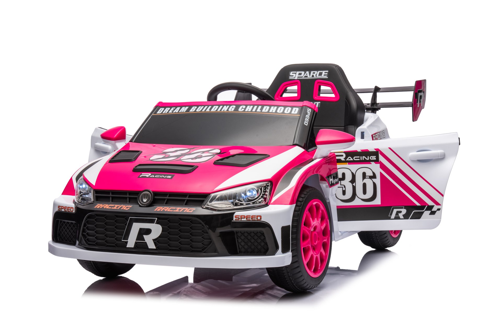 12V4A 20W*2 One Button Start, Forward And Backward, High And Low Speed, Music, Front Light, Power Display, Two Doors Can Open, 2.4G R / C, Seat Belt Four Wheel Absorber Kids Ride On Car - Pink - Image 9