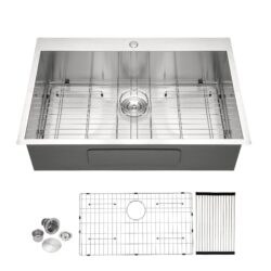 33 X 22" Kitchen Sink Drop In 16 Gauge Stainless Steel Single Bowl Topmount Basin - Brushed Nickel