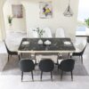 Luxury Modern Dining Table With Faux Marble Top And Dual Circle Base - Black - Image 2