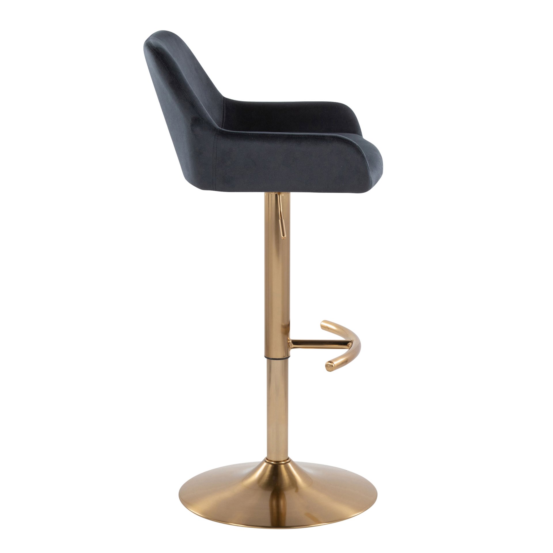 Daniella - Contemporary Adjustable Barstool With Swivel With Rounded T Footrest (Set of 2) - Gold / Black - Image 3
