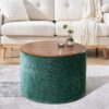 Classic Style 2 Piece Round Chenille Storage Ottoman Set With Drum Shaped Stool, Desktop - Dark Green - Image 5