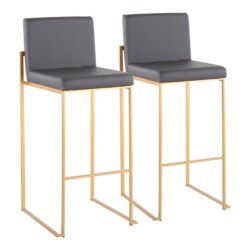 Fuji - Contemporary High Back Barstool (Set of 2) - Gold / Gray