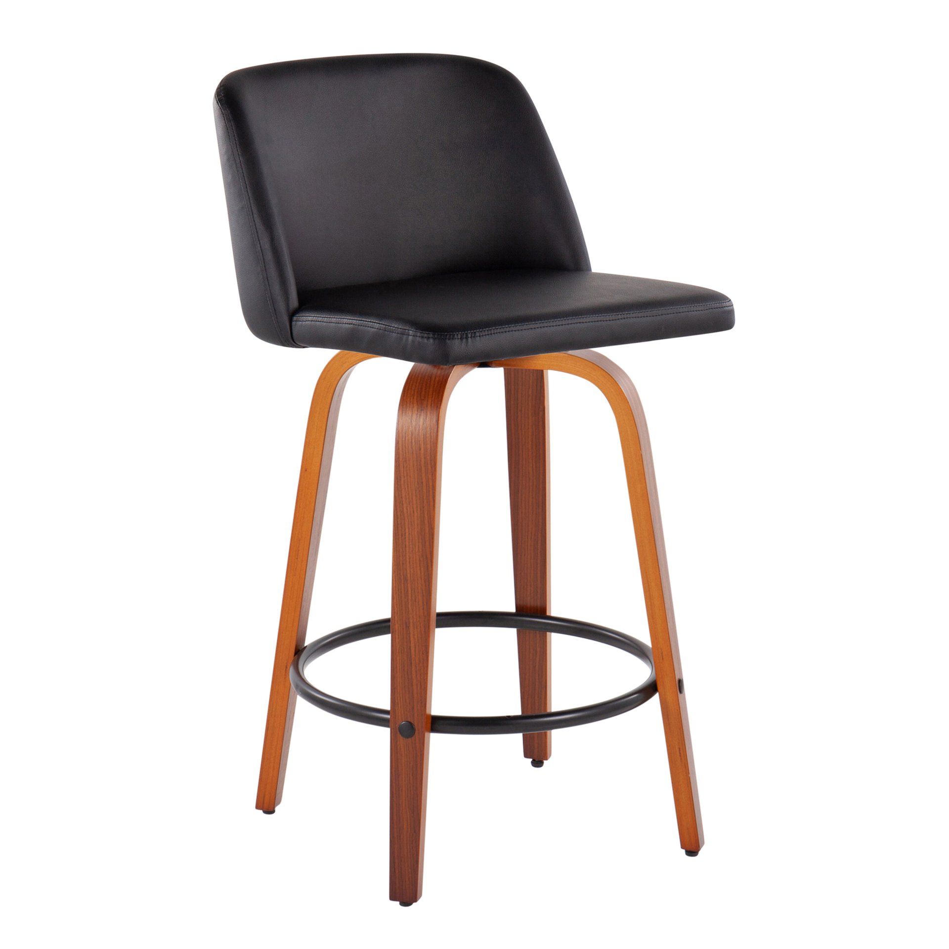Toriano - Mid-Century Modern Fixed Height Counter Stool & Round Footrest (Set of 2) - Walnut / Black - Image 2