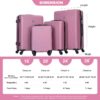 Luggage 4 Piece Lightweight Suitcase With Rotating Wheels, 24" And 28" With Tsa Lock, (16/20/24/28) - Pink - Image 3