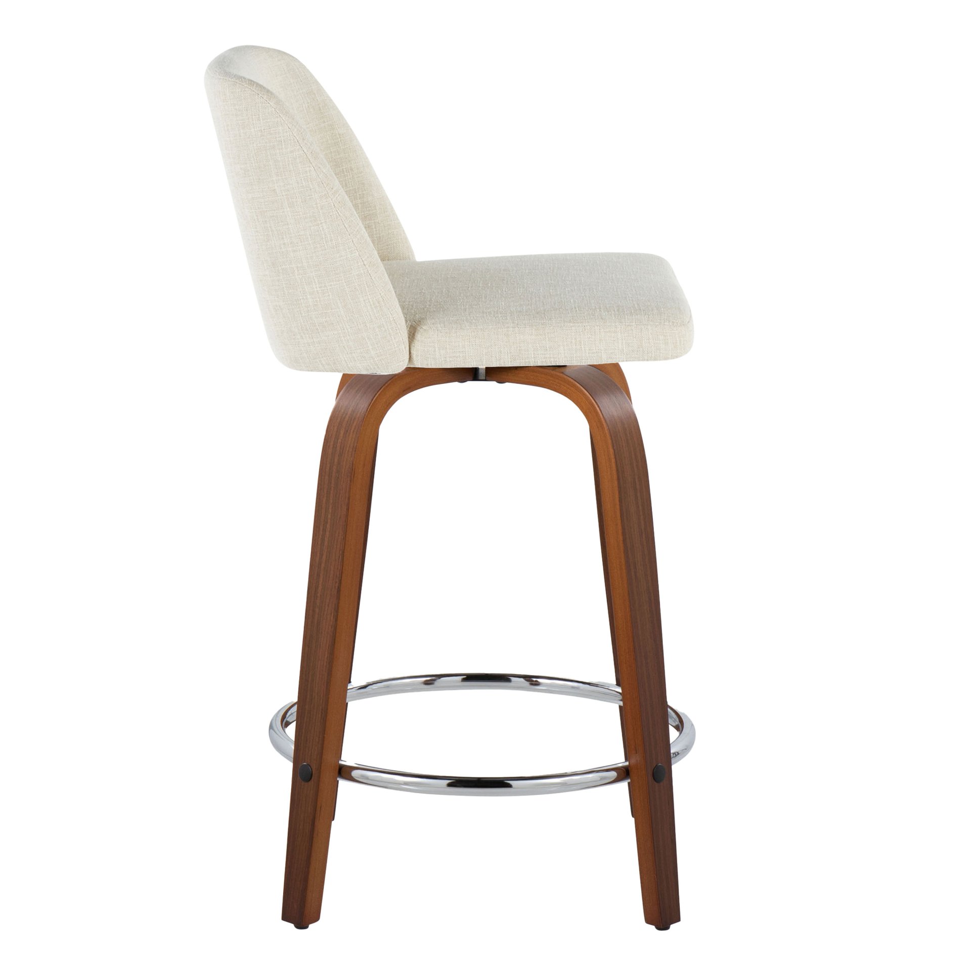 Toriano - Mid-Century Modern Fixed Height Counter Stool Swivel With Round Footrest (Set of 2) - Walnut / Cream - Image 3