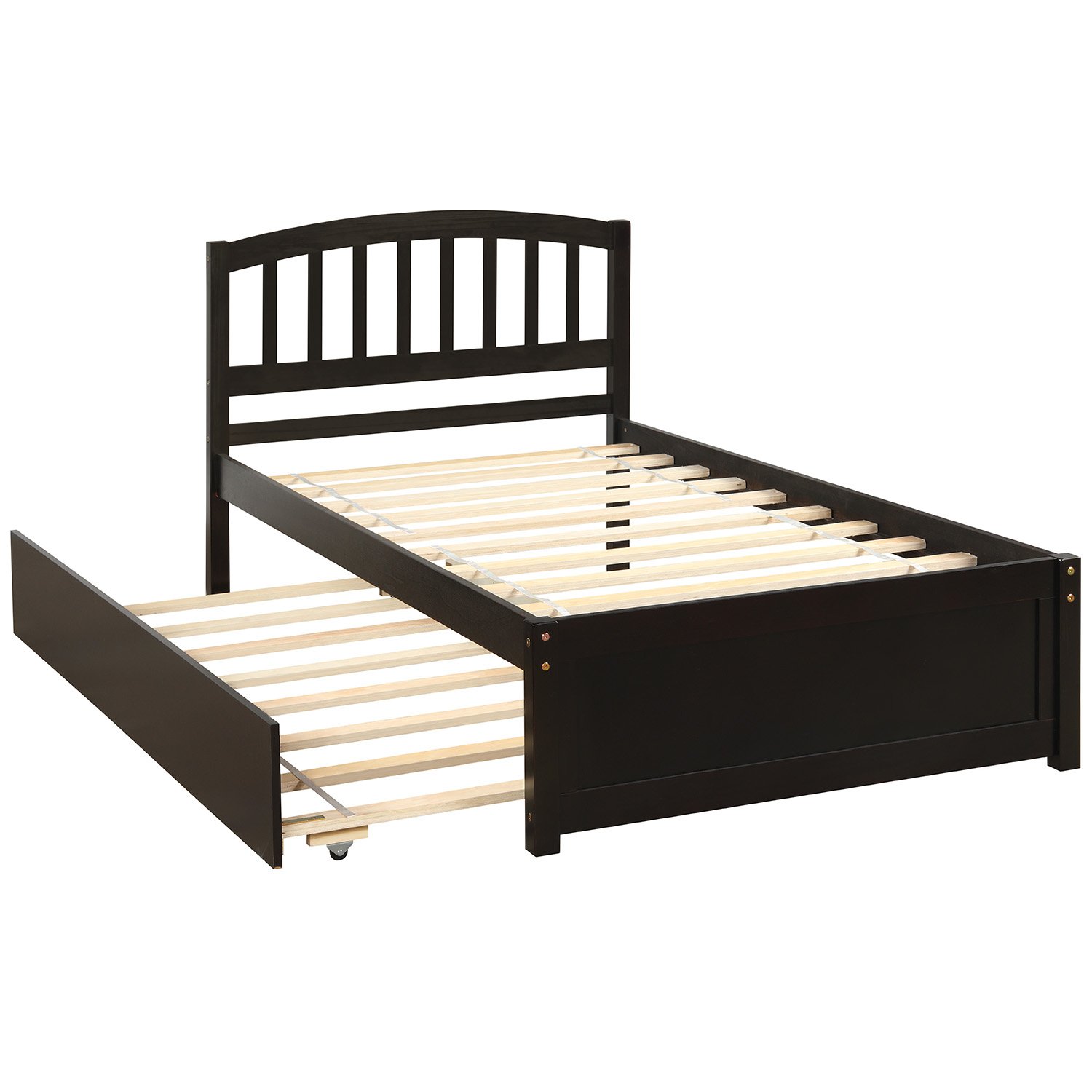 Twin Size Platform Bed Frame With Trundle - Espresso - Image 2