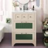 Bathroom Vanity With Ceramic Sink, Bathroom Vanity Cabinet With 2 Drawers, Wooden Bathroom Sink Cabinet - Beige / Green - Image 25