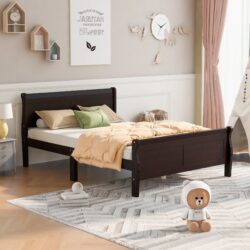 Queen Size Platform Bed With Headboard And Slat Support - Espresso