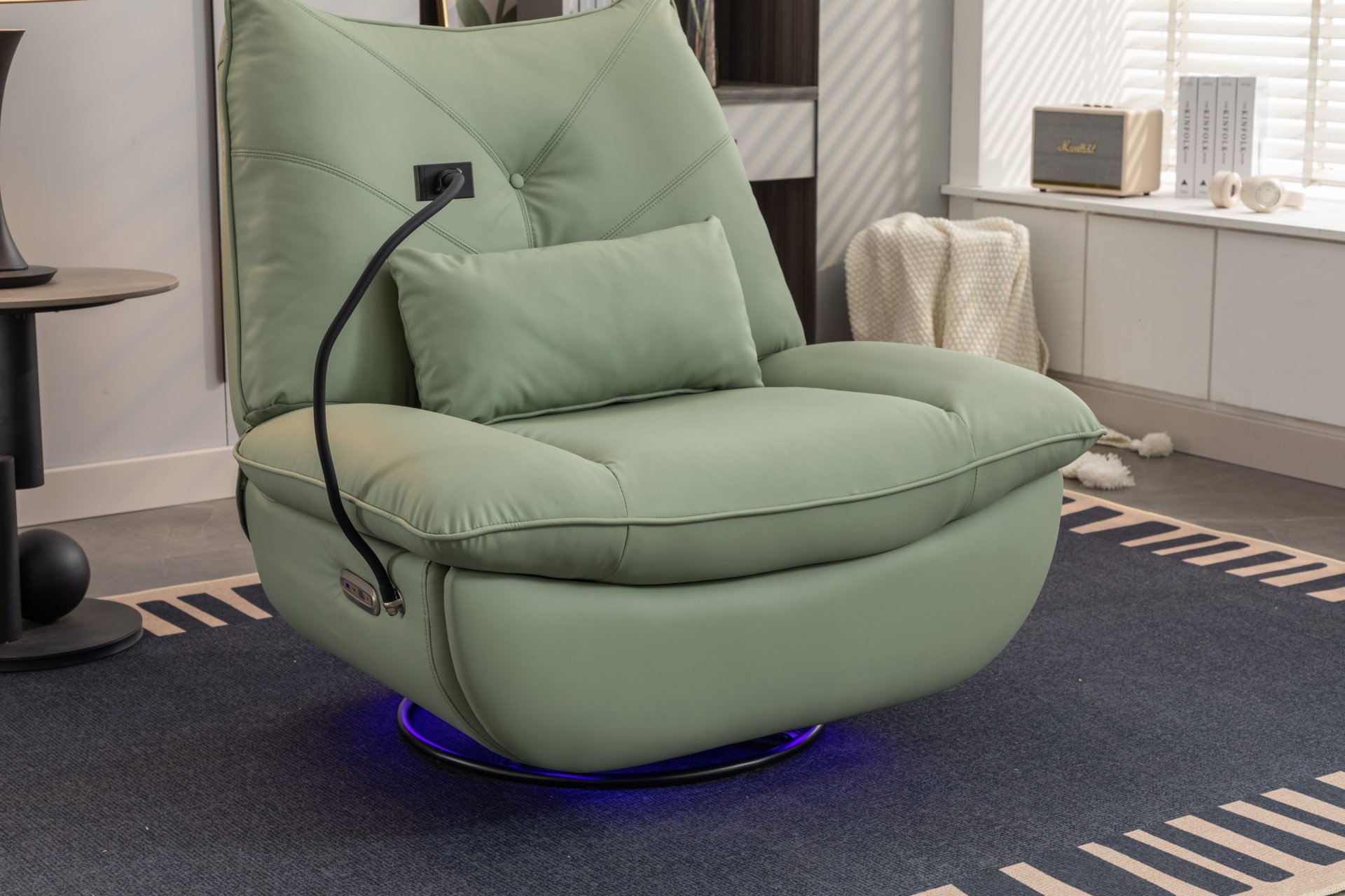 270 Swivel Glider Recliner Chair, Power Recliner Rocking Chair, USB Port Charge For Nursery Chair With Atmosphere Lamp For Living Room Bedroom Apartment - Green - Image 3