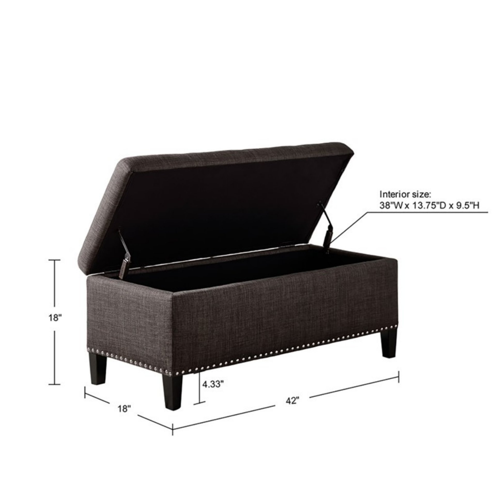 Tufted Top Soft Close Storage Bench - Charcoal - Image 3