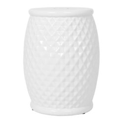Glazed Ceramic Drum Stool Indoor / Outdoor Side Table Ceramic - White