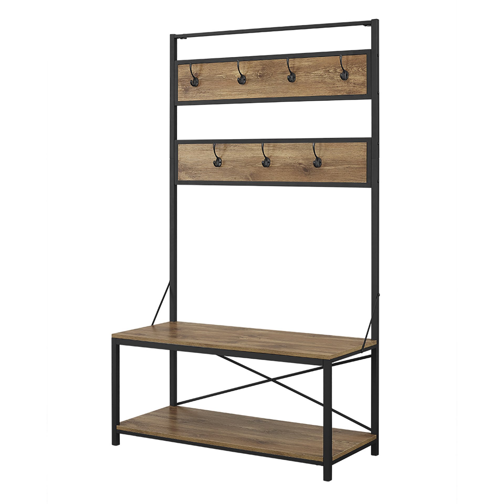 Rustic X-Back Hall Tree With Bench - Barnwood - Image 4