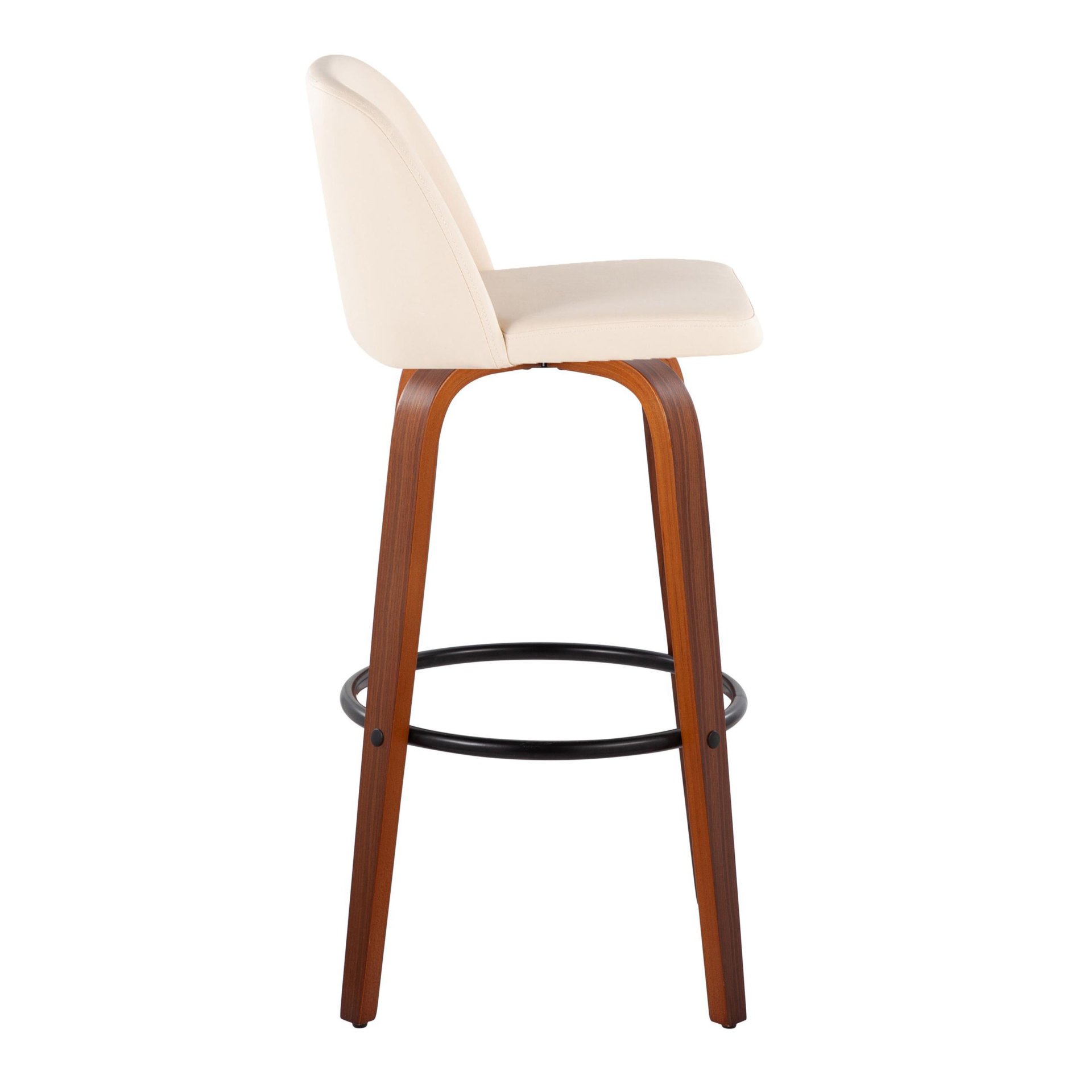 Toriano - Mid-Century Modern Fixed Height Barstool With Swivel With Round Footrest (Set of 2) - Walnut / Cream - Image 3