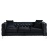 Modern Sofa Jeweled Buttons Tufted Square Arm Couch, 2 Pillows Included - Black - Image 4