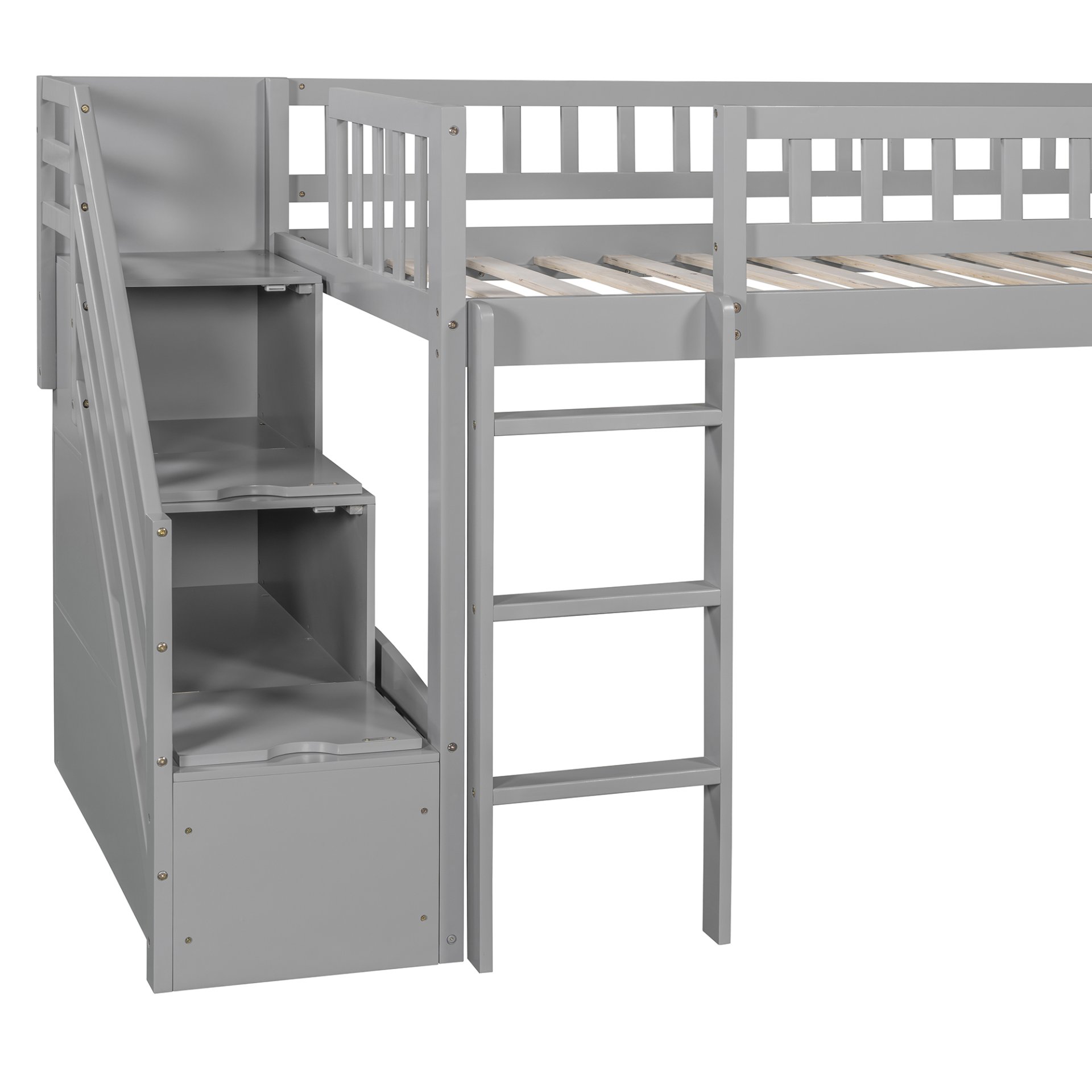 Twin Size Loft Stairway Bed With 2 Drawers And Slide - Gray - Image 6