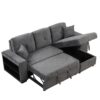 Reversible Sleeper Sectional Sofa Bed With Side Shelf And 2 Stools, Pull-Out L-Shaped Sofa Bed, Corner Sofa-Bed With Storage Chaise Left / Right Hande For Living Room - Blue / Black - Image 15