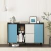Modern Sideboard Buffet Cabinet With Doors And Unique Panel Styling - Black / Blue - Image 9