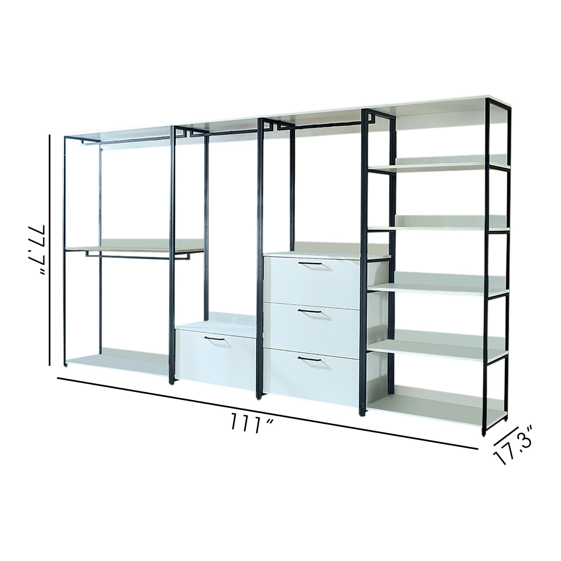 Fiona - Freestanding Walk In Wood Closet System With Metal Frame Melamine - White - Image 3