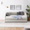 Full Size Elegant Upholstered Tufted Sofa Bed With Trundle, Linen Fabric - Beige - Image 9