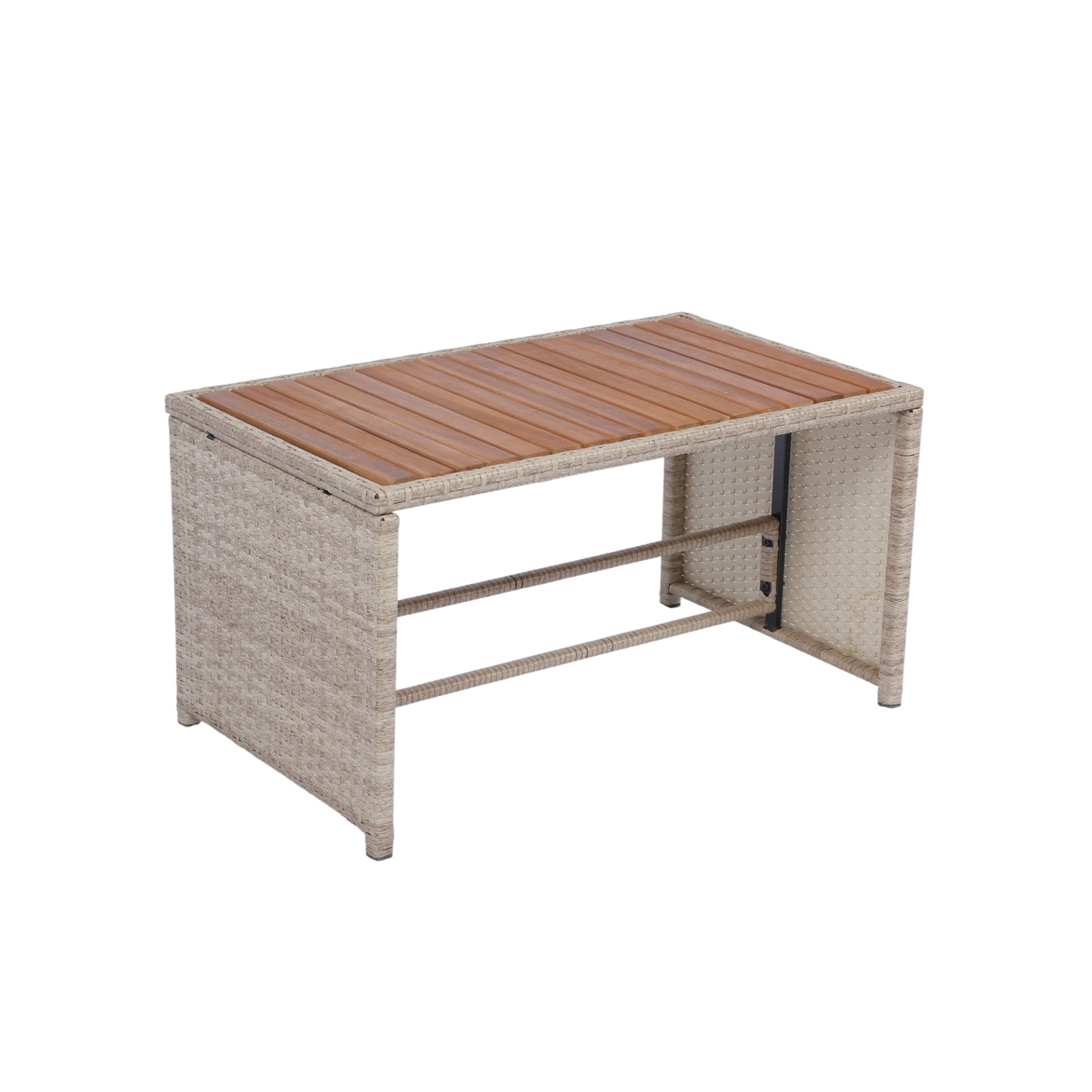 3 Piece Patio Sectional Wicker Rattan Outdoor Furniture Sofa Set Natural Wicker And Cushion - Yellow / Dark Gray - Image 9