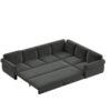 L-Shaped Sofa Couch With Pull Out Bed With Nailhead Trim & Rolled Arm, Sectional Couches, For Living Room - Dark Gray - Image 7