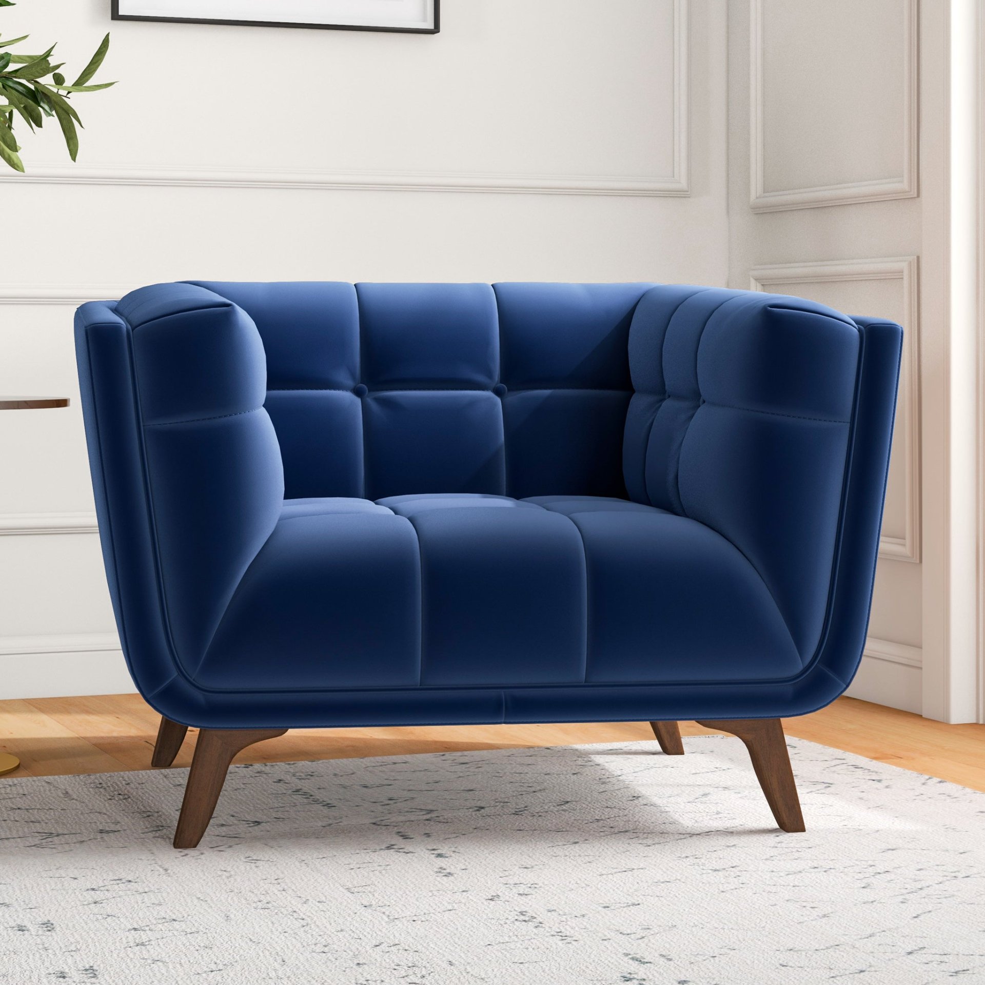 Addison - Velvet Lounge Chair - Dark Blue - Image 2