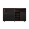 Contemporary Detailed Door Sideboard With Open Storage - Dark Espresso / Solid Black - Image 3