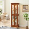Curio Cabinet Lighted Curio Diapaly Cabinet With Adjustable Shelves And Mirrored Back Panel, Tempered Glass Doors (6 Tier), (E26 Light Bulb Not Included) - Walnut - Image 6