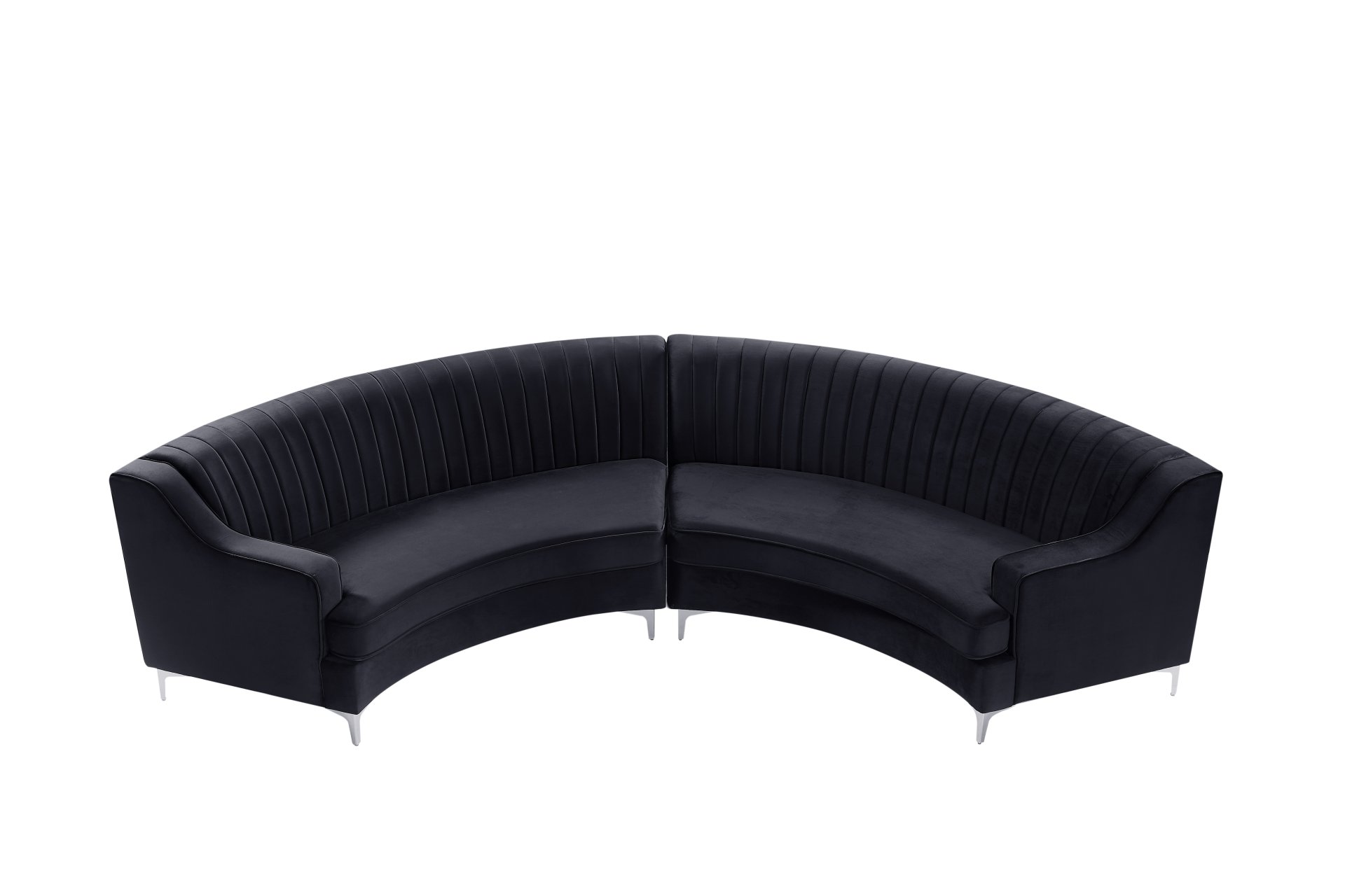 Velvet Curved Sofa - Black - Image 6