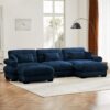 Modern U Shape Modular Sectional Sofa Couch With 2 Movable Ottomans 3 Seat Corner Sofa With Pillows And Bolstered Armrests - Blue - Image 8