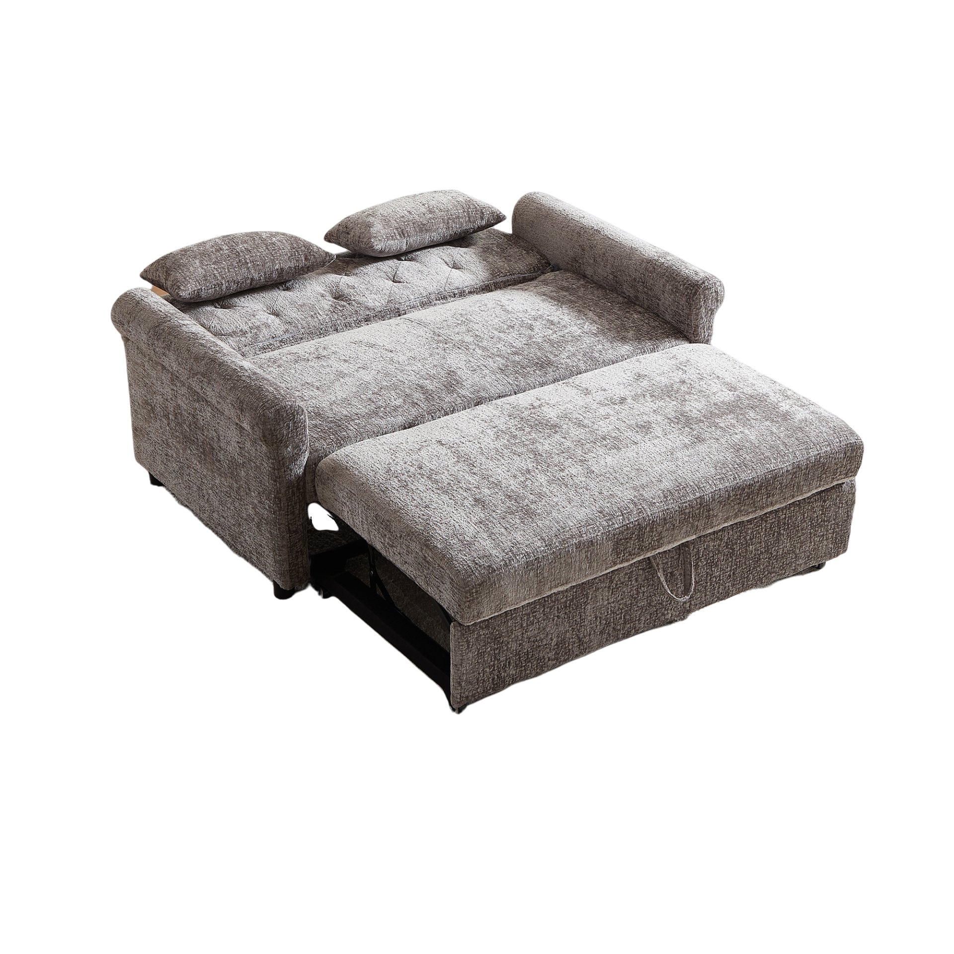 3 In 1 Loveseat Sofa Bed Chenille Fabric Pull Out Couch Sleeper Full Back Frame, Seat Frame, Armrests & 2 Pillows - Light Gray - Image 18