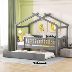 Twin Size House Bed & Twin Size Trundle - Gray