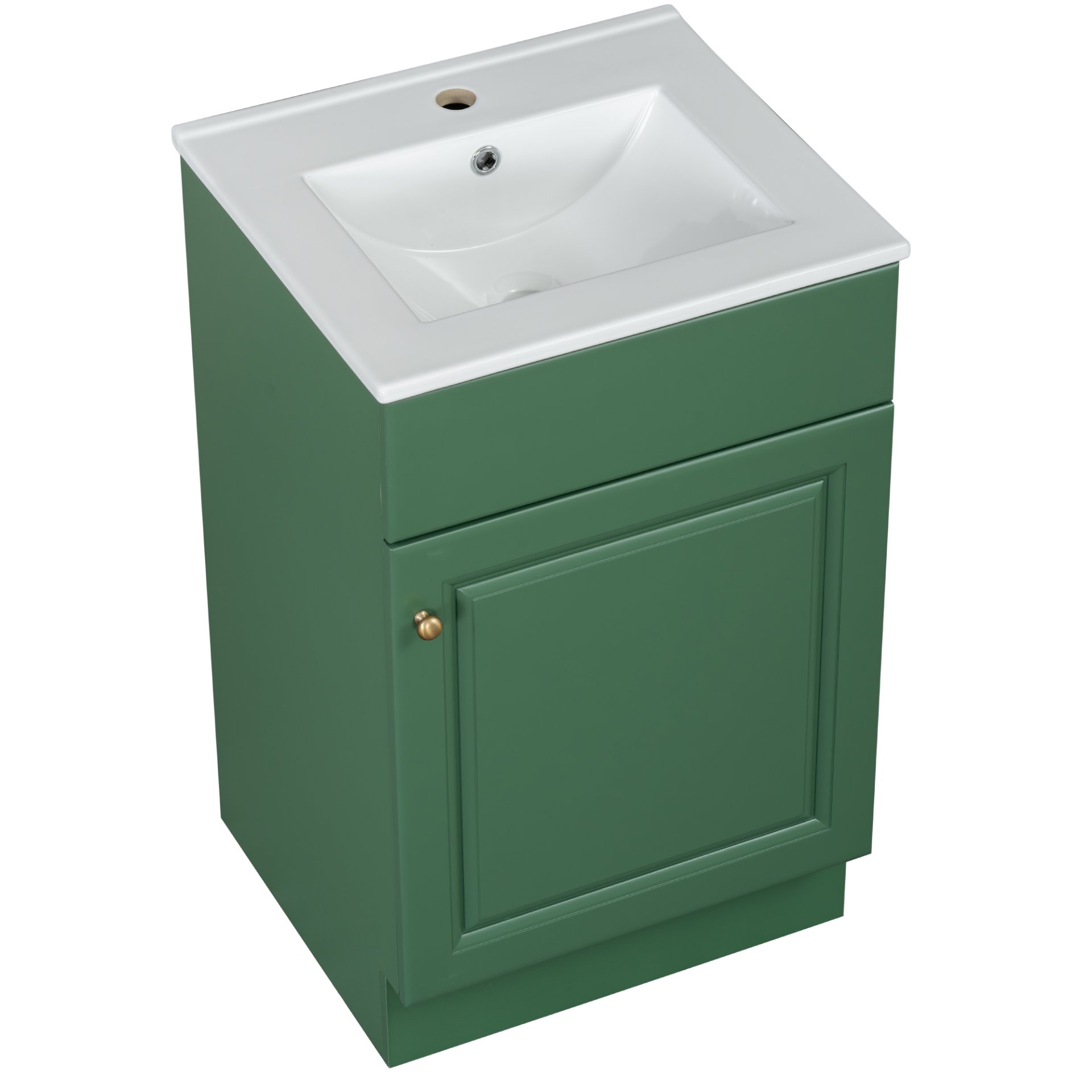 20" Bathroom Vanity With Sink, Freestanding Cabinet With Door Shelf And Adjustable Shelf, And Ceramic Construction - Green - Image 15