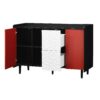 Sideboard Buffet Cabinet With Doors And Unique Panel Styling - Black / Red - Image 21