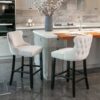 Contemporary Velvet Upholstered Wing-Back Barstools With Button Tufted Decoration And Wooden Legs, And Chrome Nailhead Trim, Leisure Style Bar Chairs, Bar Stools (Set of 4) - Beige - Image 14
