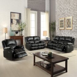 Zuriel - Synthetic Leather 3 Piece Living Room Recliner Set - Black