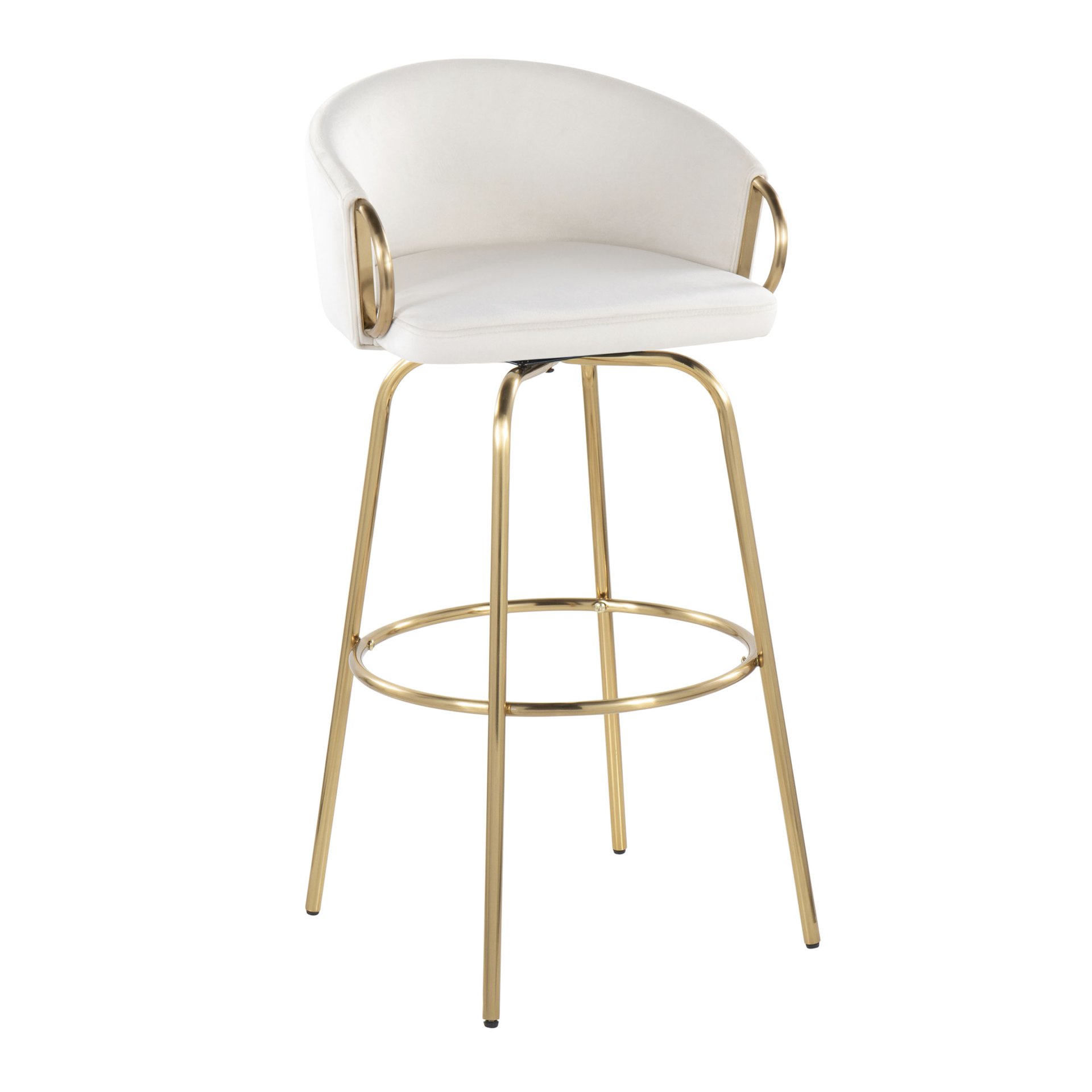 Claire - Contemporary / Glam Fixed - Height Barstool With Swivel With Round Footrest (Set of 2) - Cream - Image 2