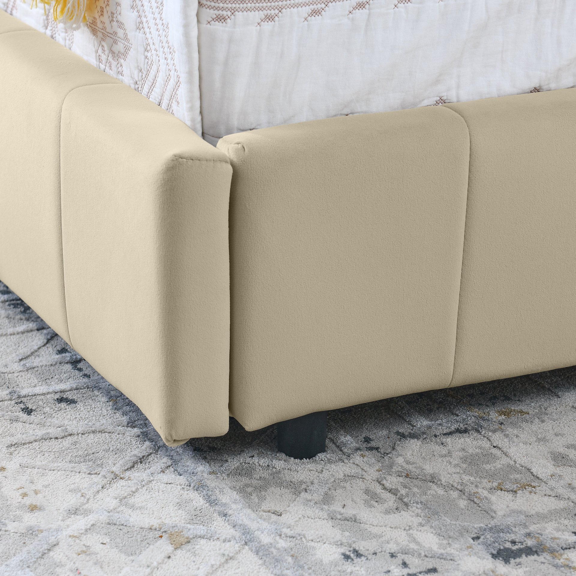 Mid Century Full Size Storage Upholstered Tufted Bed Frame With Backrest And Armrests Velvet - Beige - Image 9