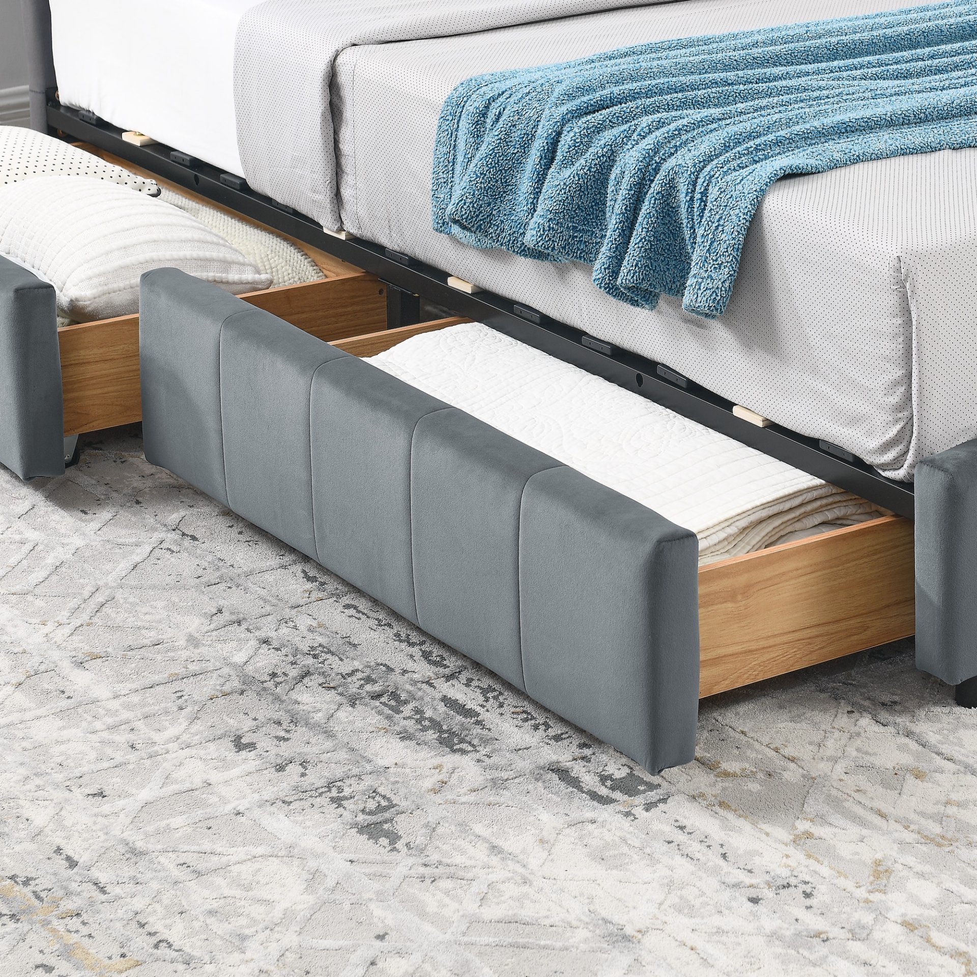 Mid Century Upholstered Tufted Full Size Storage Bed Frame With Backrest And Armrests - Gray - Image 11