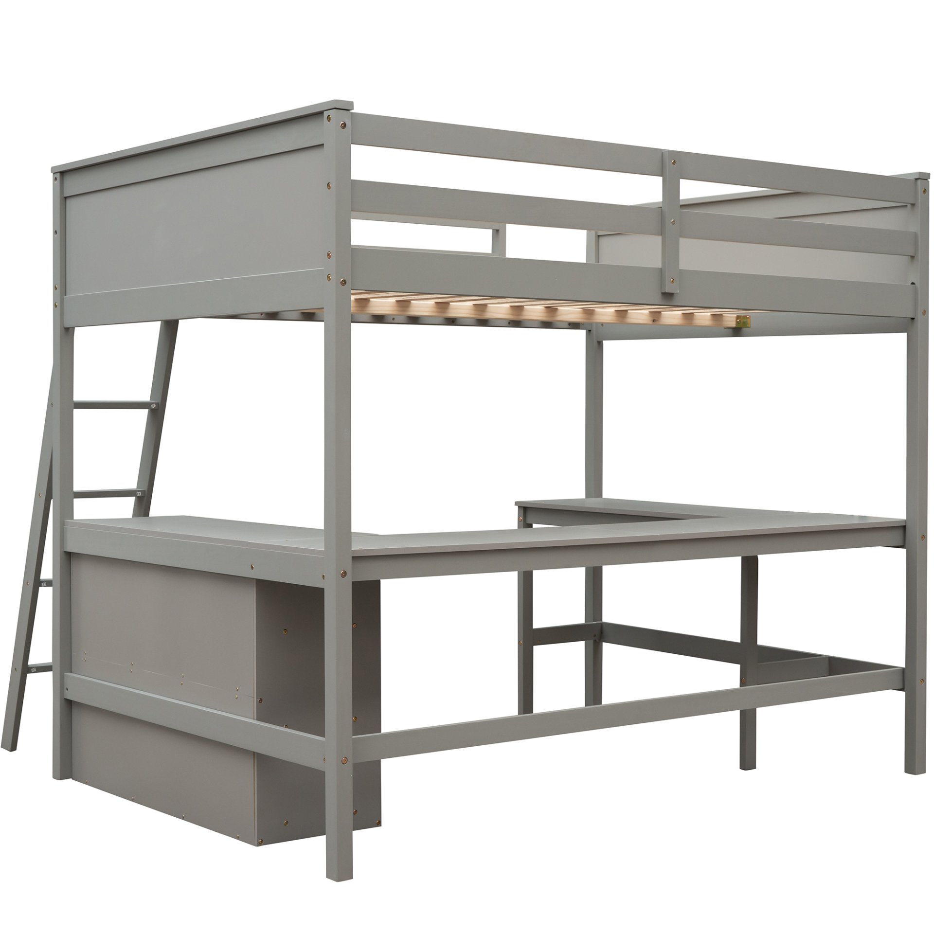 Full Size Loft Bed With Shelves With Desk - Gray - Image 12