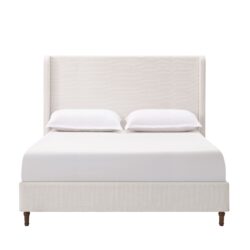 Harper - California King Size Tall Headboard Upholstered Bed Frame, Slats Base - Cream White