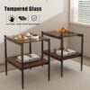 Modern Rectangle End Table (Set of 2) With Tempered Glass Tabletop And Layer - Brown - Image 10