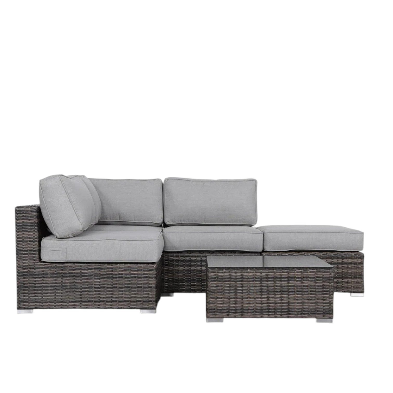 Wicker 3 Piece Seating Group With Plush Cushions, Sofa, Ottoman, And Glass Coffee Table - Brown - Image 5