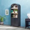 Modern 3 Shelf Open Arched Bookcase Cabinet - Black - Image 8