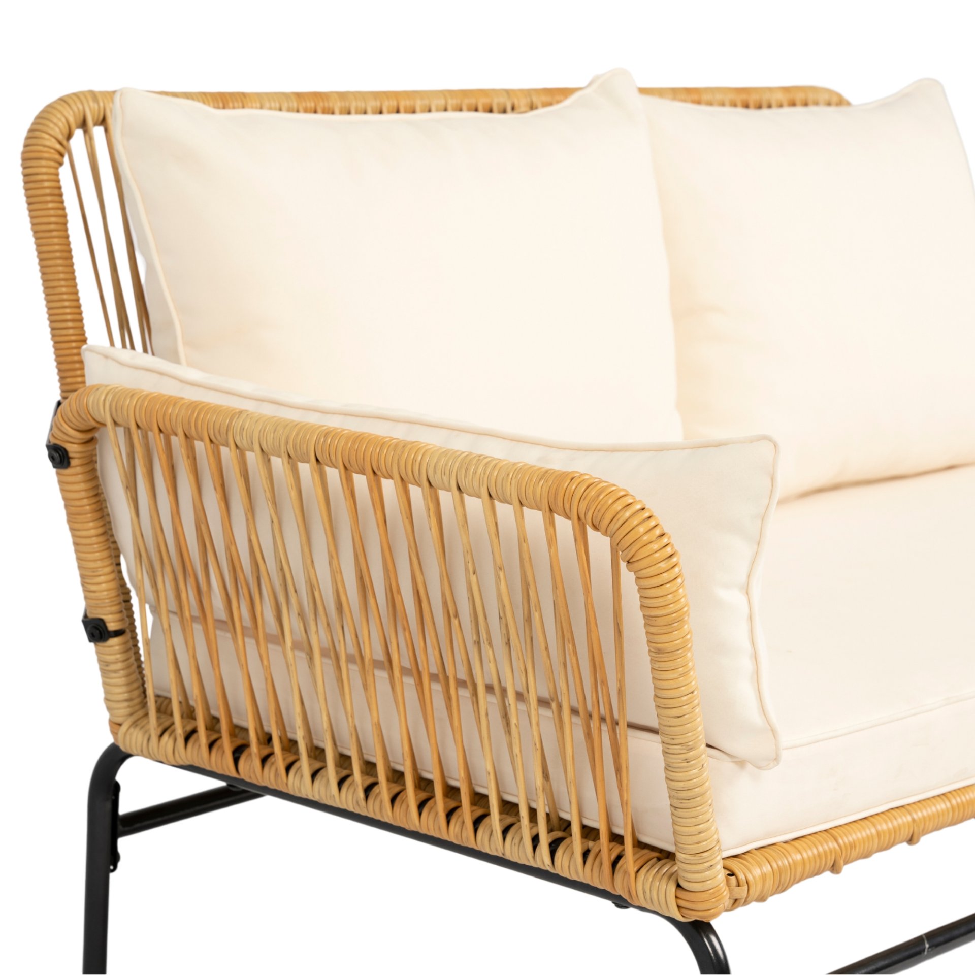 3 Pieces Outdoor Patio Wicker Furniture Sets Table And Chairs With Thick Cushion Outdoor Sofa Set Wicker And Cushion - Natural Yellow / Creme - Image 12