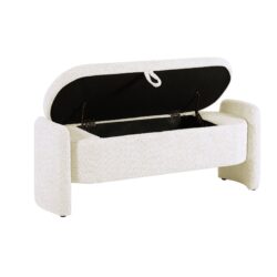 Ottoman Oval Storage Bench, 3D Lamb Fleece Bench With Large Storage Space For The Living Room, Entryway And Bedroom - Cream White